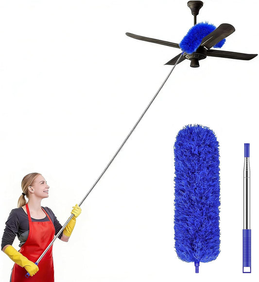 SetSail Extra-Long Dusters with Extension Pole 100-inch for Cleaning, Bendable Microfiber Head Washable Ceiling Fan Duster for High Ceilings, Furniture