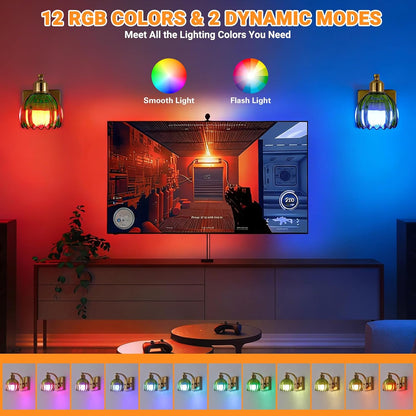 Rechargeable Battery Operated Wall Sconce Set of 2, Wireless Battery Powered Gold Wall Lamps with Green Tulip Glass, Vintage Dimmable Wall Lights with Remote Control for Bedroom Living Room