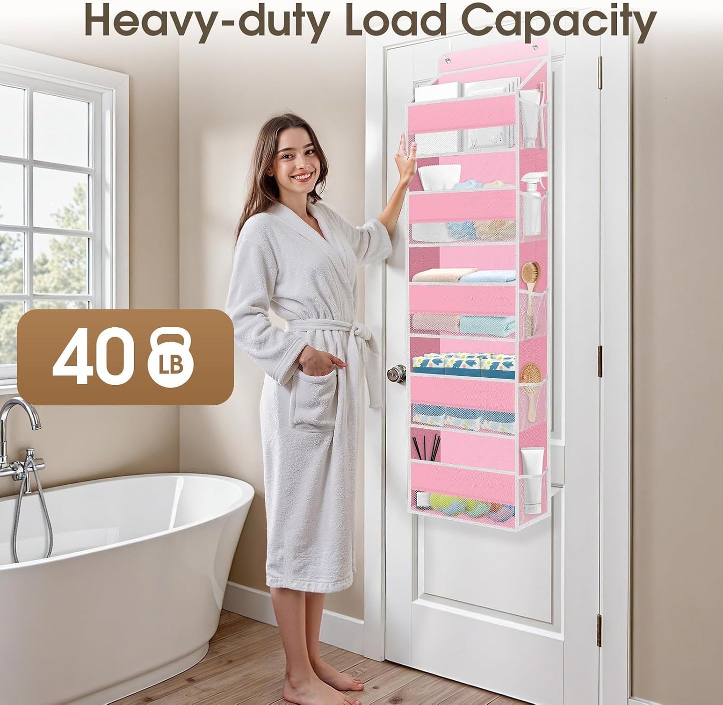 SpaceHacks 1 Pack Over The Door Organizer, Hanging Storage Organizer with Clear Window, 40lb Ultra Sturdy Large Capacity Room Organizer for Pantry Laundry Bathroom Nursery Closet Baby Essential (Grey)