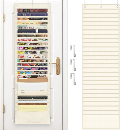 26-Pocket Over The Door File Organizer - Vertical Hanging Storage for Magazines, Documents & Paper, Heavy-Duty Door Organizer for Office, Classroom & Home