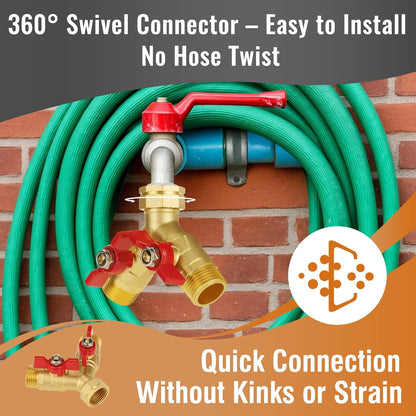 Angry Pony Spigot Splitter 2 Way, GHT 3/4 Hose Bib Splitter for Spigot | for Garden/Lawn/Patio Watering Task,Solid Brass,Individual Shutoff,Dual Hose Splitter,Wide Flow Port,Easy to Install