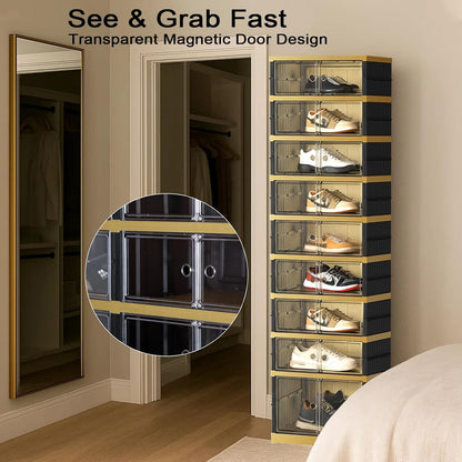 SYNCVIBE Shoe Rack Organizer for Closet Entryway Foldable Sneaker Storage Shoe, Collapsible Shoe Cabinet, Stackable Shoe Storage Cabinet with Lids for Living Room (6 Tiers 24 Pairs)