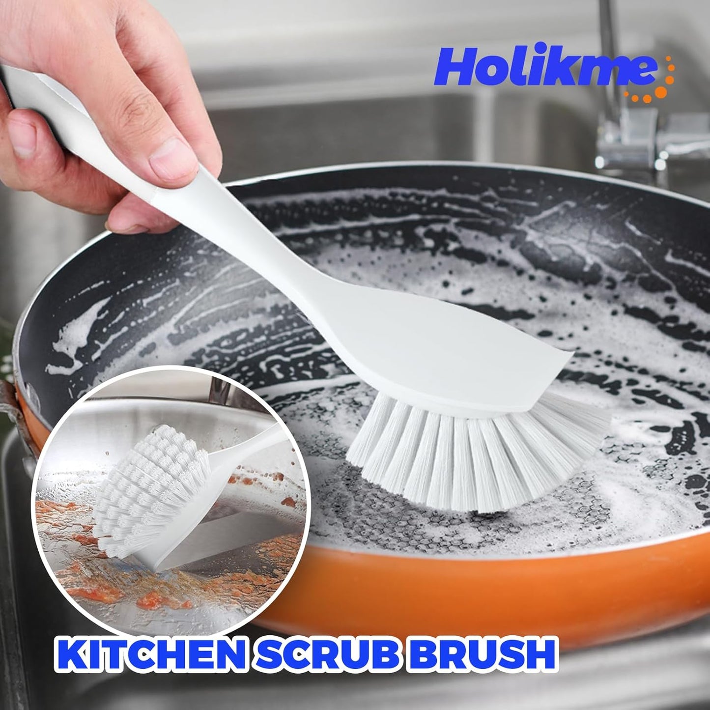 Holikme 6 Pack Dish Brush with Handle Kitchen Cleaning Brush Set for Pot, Pan, Kitchen Sink (Green)