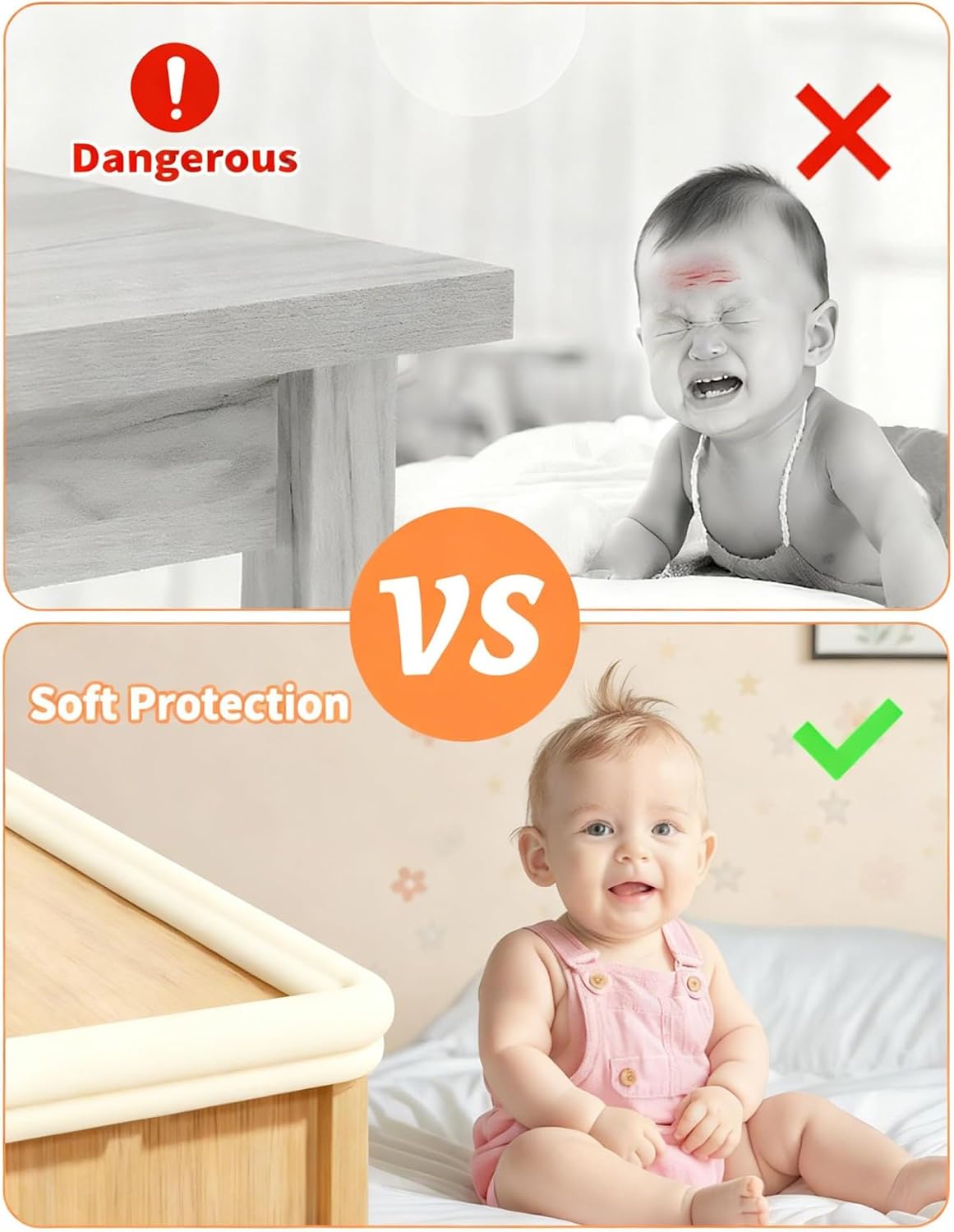 Baby Proofing Edge Protector, 6.6FT, 0.67" Extra Thick, Pre-Taped | L-Shape Air Buffering Soft NBR Rubber Foam Guard, Furniture Corner & Edge Safety Bumpers with 6 Corner Covers, White