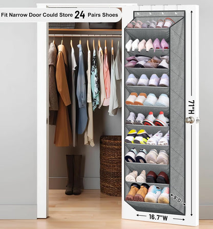 SLEEPING LAMB Over The Door Shoe Organizer for Closet with Large Deep Pockets, Narrow Shoe Rack for Door Hanging Boots Storage, Black