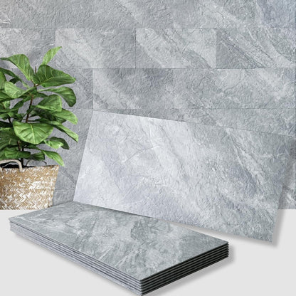 AULIGET 6" x 12" Black Slate Peel and Stick Backsplash Wall Tiles, PVC Faux Stone Stick on Tiles for Backsplash Kitchen, Bathroom, Laundry Room, Camper, Fireplace (Pack of 20)