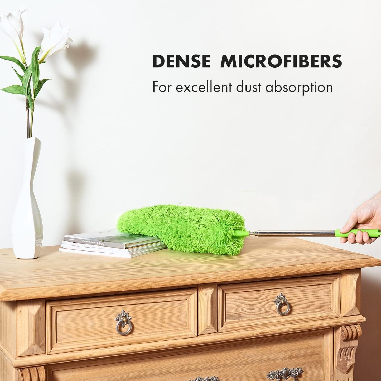 Gütewerk Extendable Microfiber Duster, 55 Inch - Feather Dusters for Cleaning Ceiling Fans, Blinds, Baseboards & High Ceilings - Washable, Electrostatic, 360° Bendable Head, Stainless Steel Pole