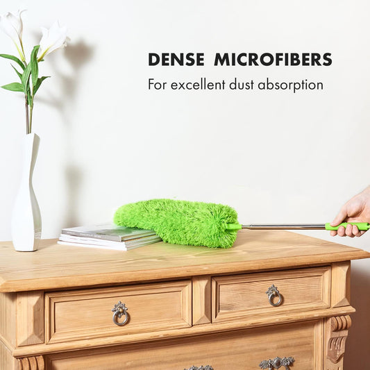 Gütewerk Extendable Microfiber Duster, 55 Inch - Feather Dusters for Cleaning Ceiling Fans, Blinds, Baseboards & High Ceilings - Washable, Electrostatic, 360° Bendable Head, Stainless Steel Pole