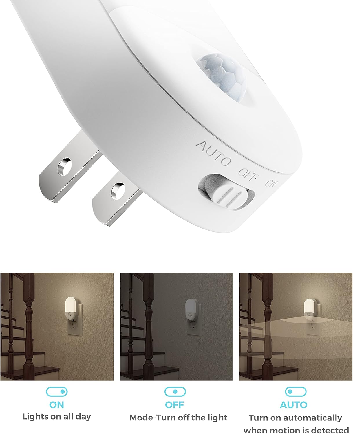 L LOHAS LED Motion Sensor Night Light, 2Pack, Motion Activated Night Light, Night Lights Plug into Wall Motion Sensor, 3000K Warm White, Adjustable Brightness 30/60LM, for Kids Adults Bathroom Bedroom