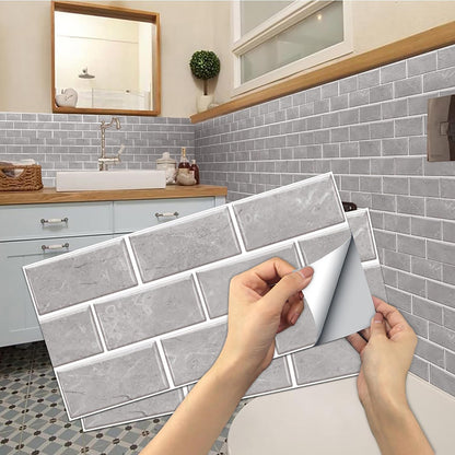 12-Sheet White Peel and Stick Wallpaper, Subway Tile 6''x12'' Self Adhesive Wall Tiles Waterproof PVC Stick on Backsplash Vinyl Decorative Tiles Stickers for Kitchen Bathroom