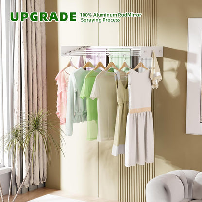 Wall Mounted Drying Rack 23.6'', Foldable Laundry Drying Rack Wall Mount with 4 Towel Hooks and 4 Rods, Space Saving Drying Rack Clothing for Indoor Outdoor Bathroom Balcony (White, 23.6'')