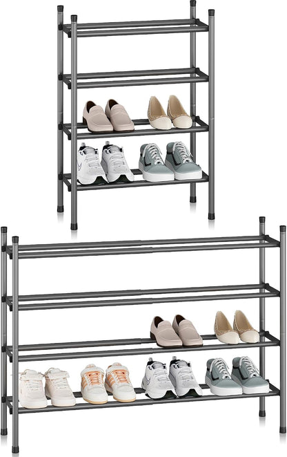 STORAGE MANIAC Expandable Shoe Rack for Closet, 8 Pairs Stackable Small Shoe Rack, Metal Adjustable Shoes Organizer for Entryway, Hallway, Garage, Front Door, Shoes Shelves, Black 2 Tier