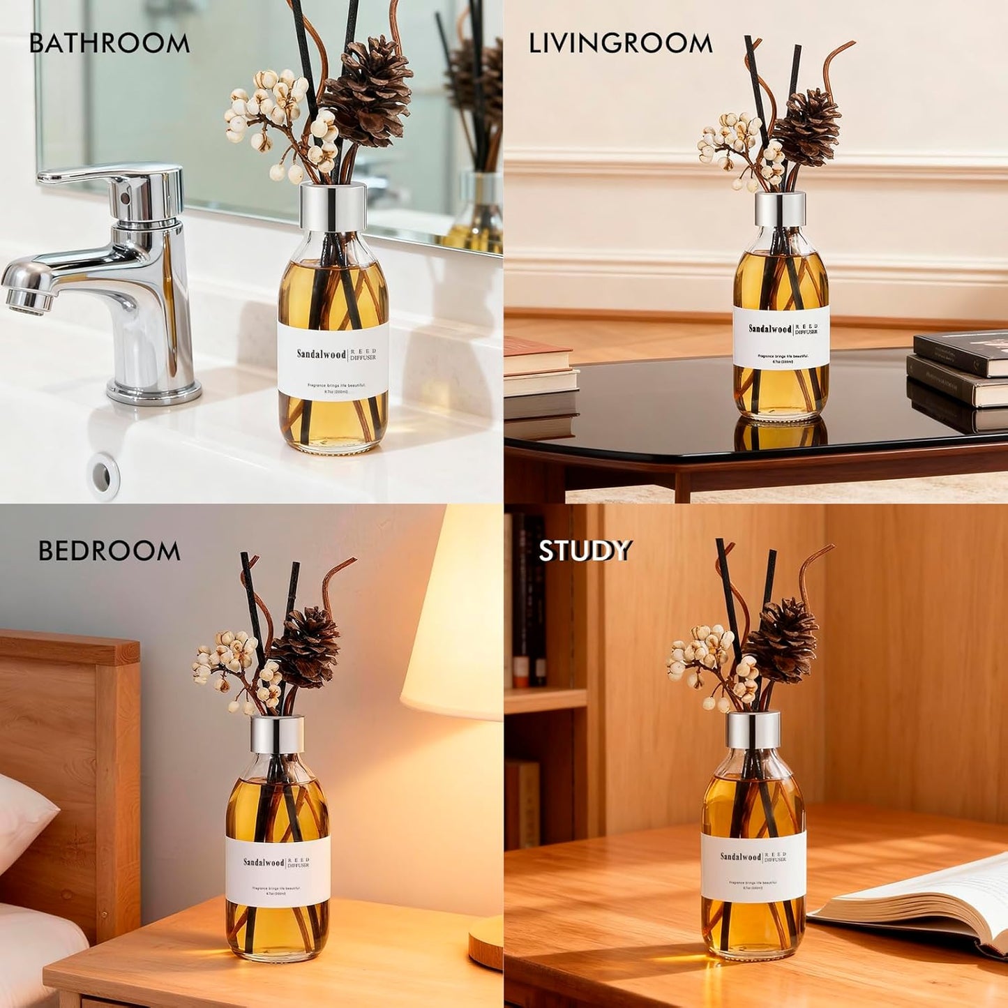 Clesh Reed Diffuser Set, 6.7 oz Eucalyptus Scented Diffuser with Sticks, Home Fragrance Reed Diffuser for Bathroom Shelf Decor
