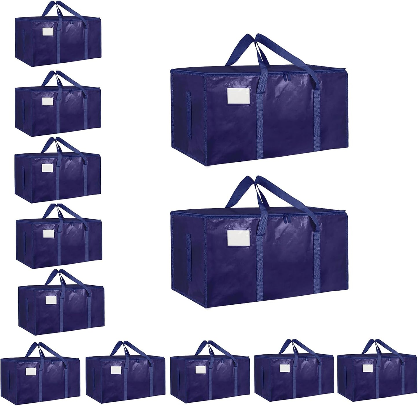 8 Pack-Extra Large Heavy Duty Moving Bags - Waterproof Storage Totes with Handles & Zippers, Foldable for College Dorm, Storage (Clear)