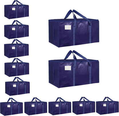 8 Pack-Extra Large Heavy Duty Moving Bags - Waterproof Storage Totes with Handles & Zippers, Foldable for College Dorm, Storage (Clear)