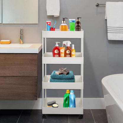 4-Tier Slim Rolling Cart, Slide Out Storage Trolley, Mobile Shelving Unit Organizer with Wheels, Gap Storage Tower Rack for Kitchen Bathroom Laundry Narrow Places