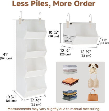 StorageWorks Basics Hanging Closet Organizer, 4-Shelf Wide Trapezoid Closet Shelves with Reinforced Anti-Sagging Support for Sweaters, Hoodies and Handbags, Foldable Storage Organizer, Beige