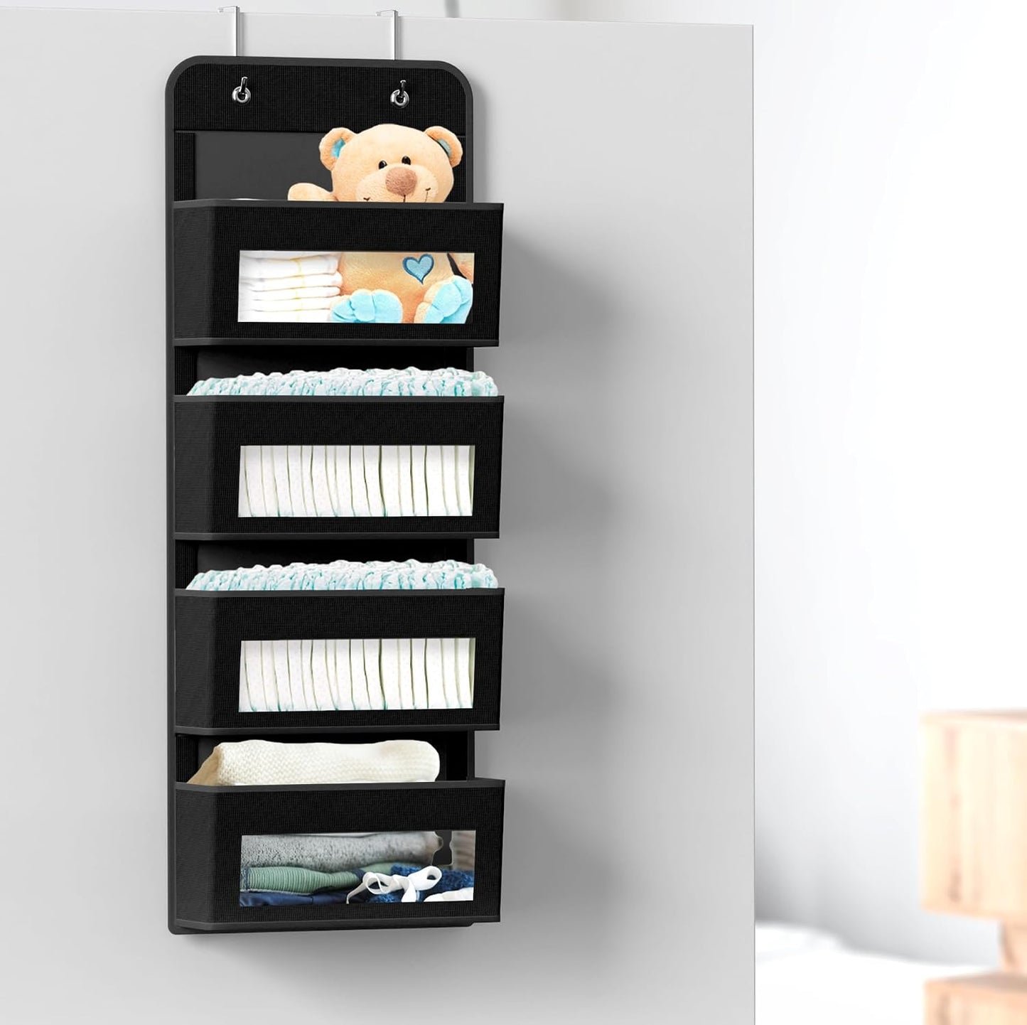 Simple Houseware 6 Clear Window Pocket Over Closet Door Storage Hanging Organizer for Bedroom, Bathroom, Pantry, Beige