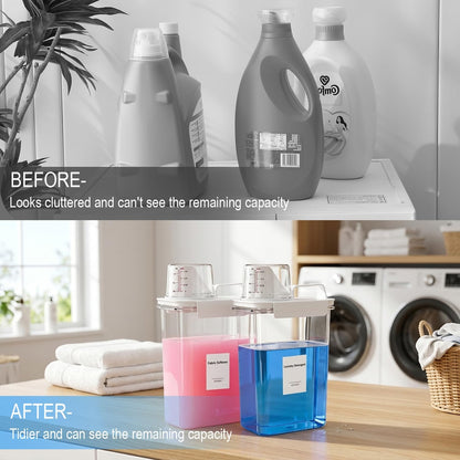 60OZ Liquid Laundry Detergent Dispenser, Laundry Soap Dispenser, Clear Plastic Fabric Softener Holder and Container, Laundry Room Organization and Storage, 2 Pack
