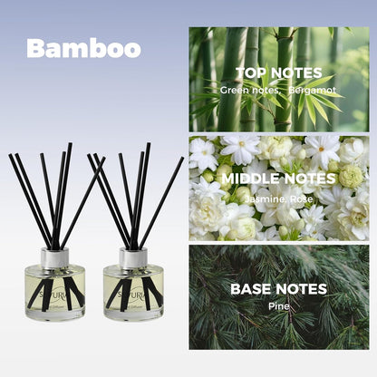 Reed Diffuser Set,Bamboo White Tea Scented Oil Diffuser with 12 Reed Sticks,3.38 fl.oz(100ml x2),Long-Lasting Home Fragrance for Living Room,Bedroom,Bathroom