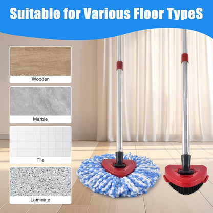 Mop Heads for O Cedar RinseClean 2 Tank Spin Mop System, 3 Microfiber Mop Head Refills and 3 Chenille Mop Pads,1 Scrub Brush, and 1 Mop Base with Mop Handle Set Combo