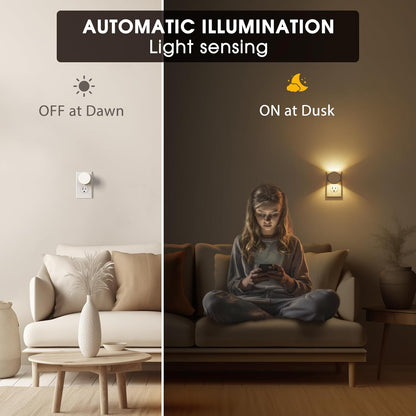 Briignite Night Lights Plug into Wall [2 Pack], White Night Light Dusk to Dawn Sensor Nightlight, Brightness Adjustable 3000K Soft White, Plug in Night Light for Bedroom, Hallway, Stairs, Kitchen