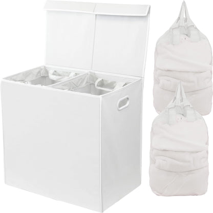Simple Houseware Double Laundry Hamper with Lid and Removable Bags, Black