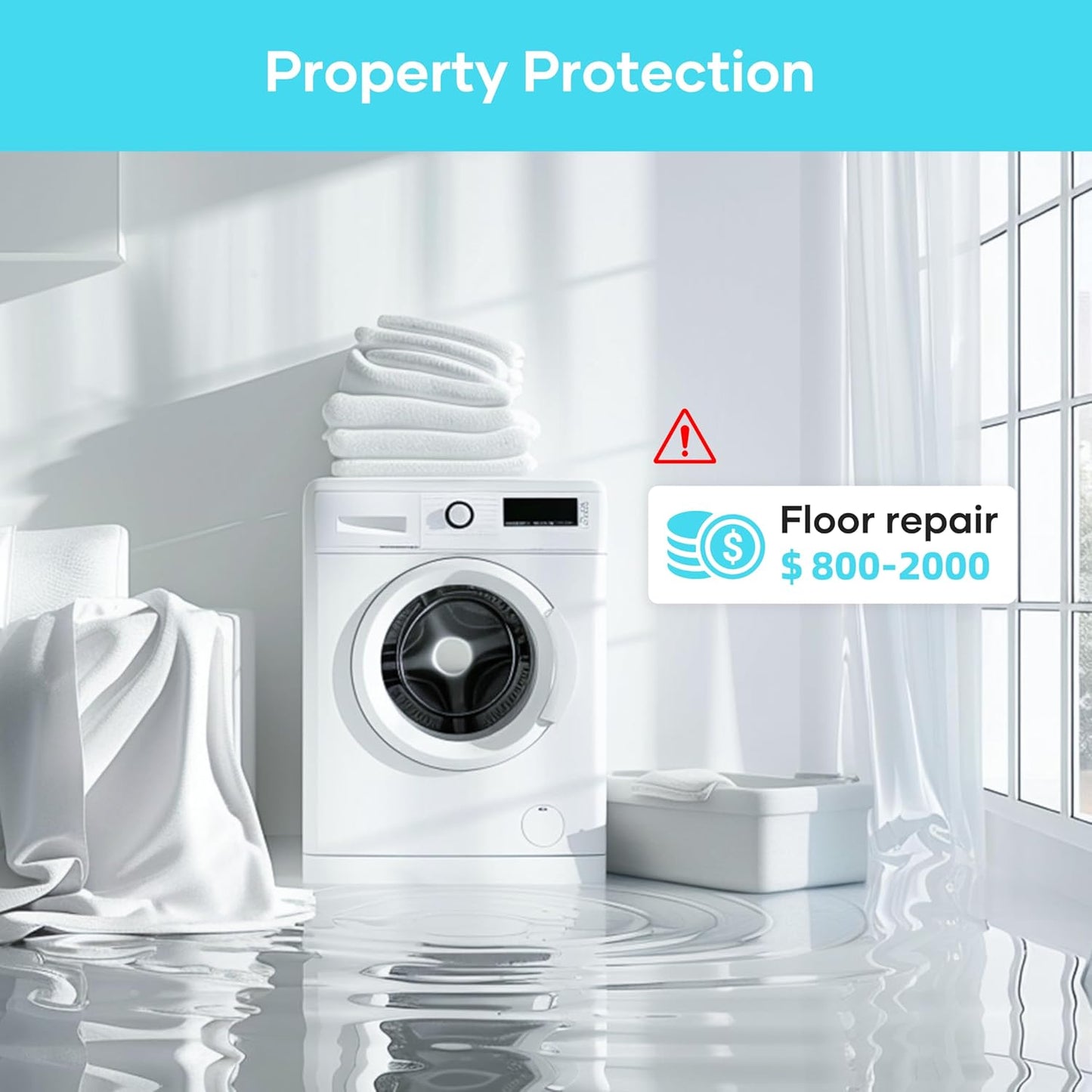 Water Leak Detector 4 Packs, Lound Sound Sensor Alarm, Home Water Flooding Monitor Sink Overflow Monitoring Wet Moisture Alert Pipe Leakage Drip Detection Warning for Basement, Laundry, Bathroom