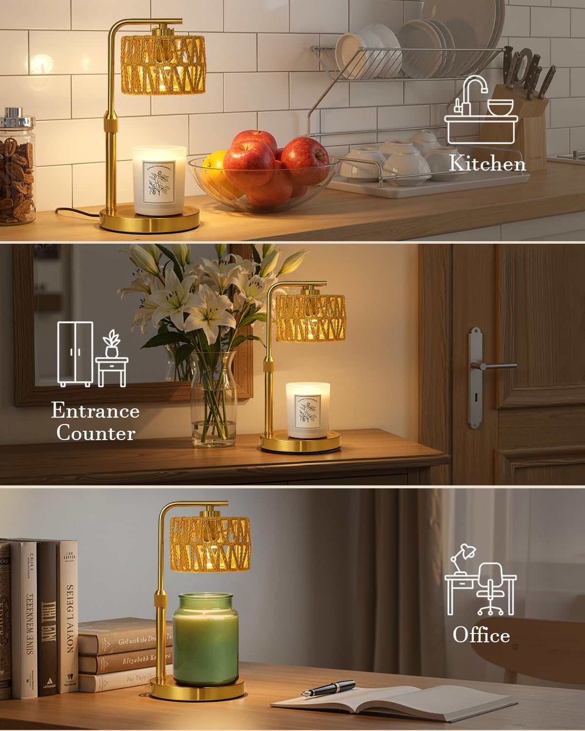 Candle Warmer Lamp with Timer Dimmer, Height Adjustable Modern Farmhouse Candle Warmer, Electric Candle Lamp Warmer with 2 Bulbs, Birthday Gifts for Women Mom, Gift for Home Decor