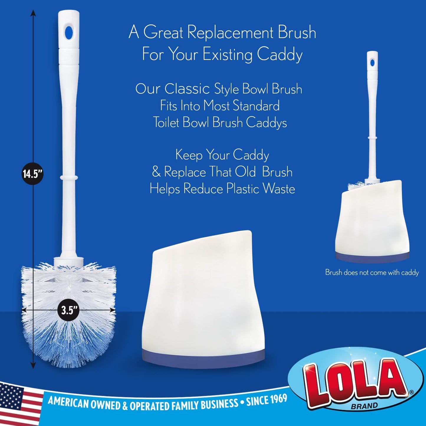 LOLA Toilet Bowl Brush w/Curved Head, Coated Wire, Durable Poly Bristles, Reaches Under Toilet Bowl Rim, 1 Pack