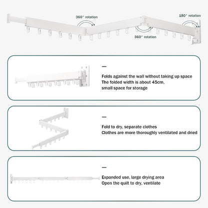 LIENAHU Wall Mounted Clothes Drying Rack, Collapsible, Folding, Retractable - Clothes Hanging Rack (Hooks, White)