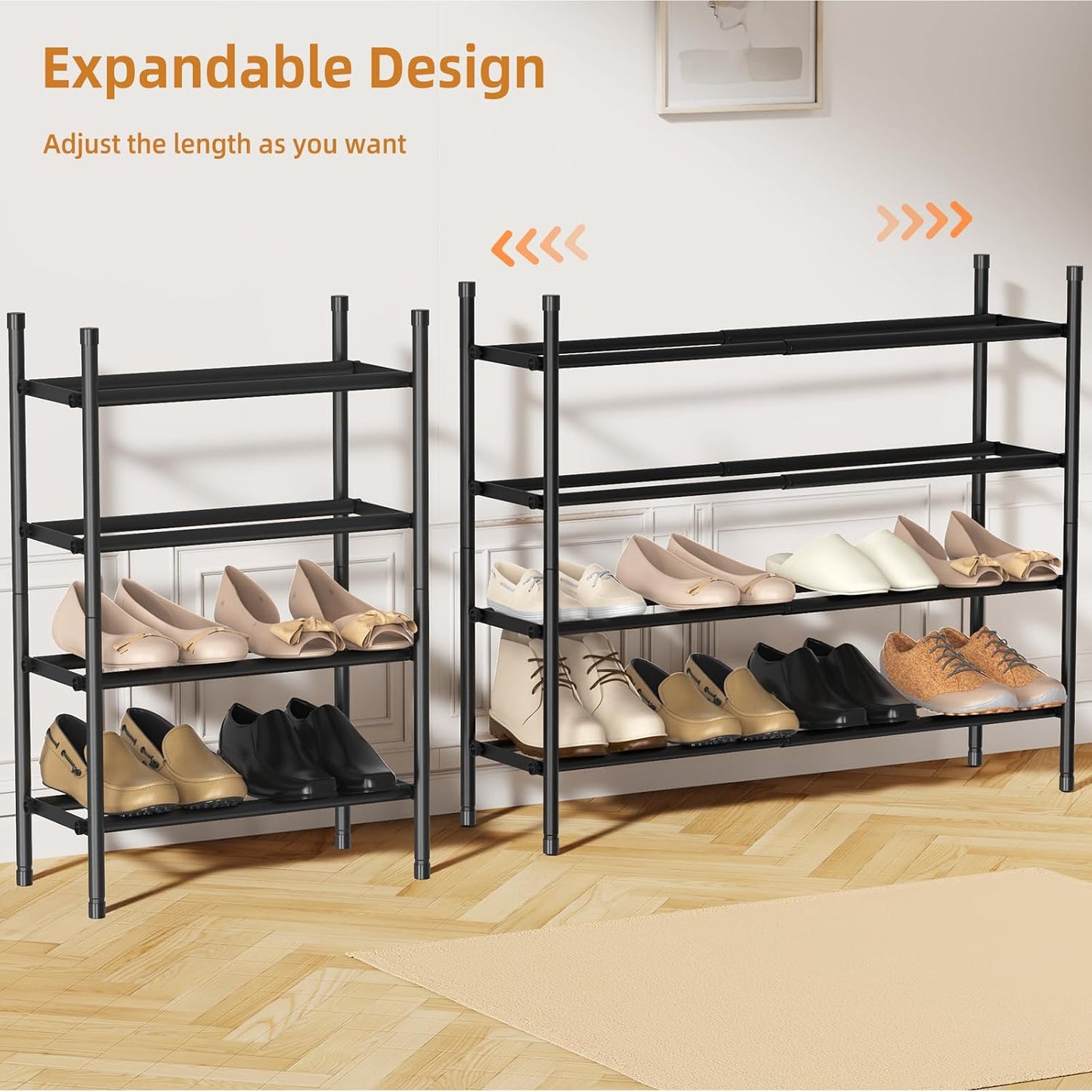 Uneviesyka Expandable Shoe Rack, 2 Tier Shoe Rack for Closet, Stackable Adjustable Standing Metal Shoe Shelf Organizer Storage, Small Shoe Racks for Front Door Entrance、Entryway(Black)
