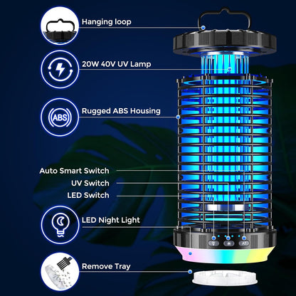 CreateFun Bug Zapper Outdoor, 2026 Upgraded 3 in 1 Rechargeable Bug Zapper with 5000mAh Battery & LED Night Light, 4000V Cordless Waterproof Mosquito Zapper for Outside,Patio,Backyard,Garden Black 0
