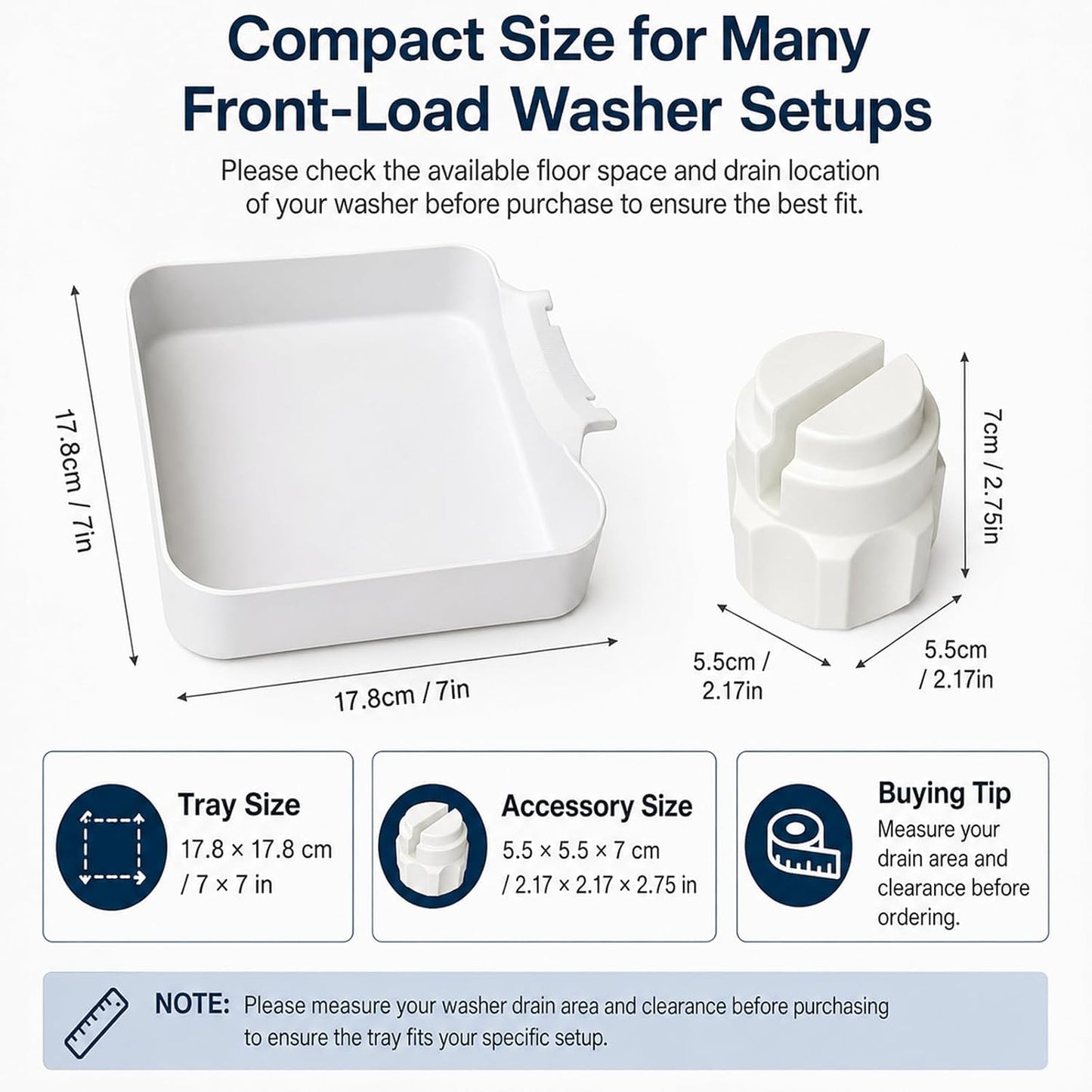 Universal Front-Load Washing Machine Drain Pan, Washing Machine Drain Tray, Leak-Proof Water Catch Drainage Tray, Easy Installation for Basements, Apartments, Mobile Homes, Garages, and Rentals