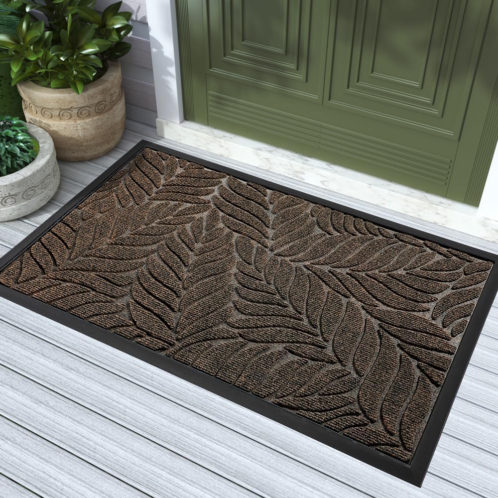 Yimobra Front Door Mat Outdoor Indoor, 29.5x17 All-Season Waterproof Door Mat Outside Entrance, All-Weather Non-Slip Outside Doormat for Garage Patio Entryway, Brown