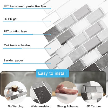 Art3d Peel and Stick Backsplash for Kitchen White Subway (10 Tiles, Thicker Design)