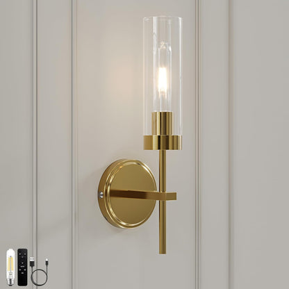 Gold Battery Operated Wall Sconce Set of 2, Wireless Wall Sconces with Remote Control, Rechargeable 3000K Dimmable Wall Light for Bedroom Living Room Bathroom Hallway Entryway Stairwell