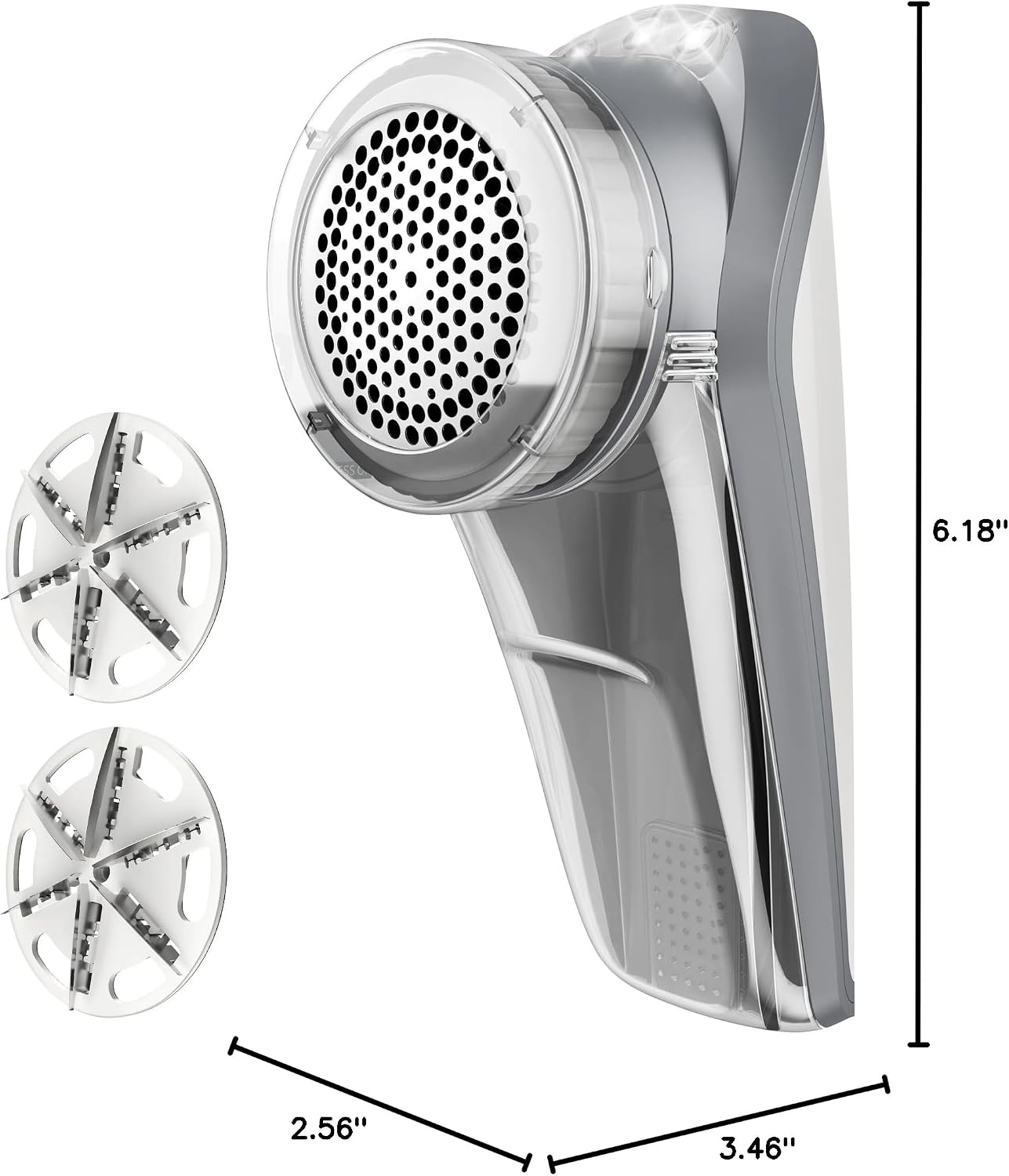 MR.SIGA Fabric Shaver and Lint Remover, Battery Operated Portable Lint Shaver with LED Lights, 2 Replaceable 6-Leaf Blades, Cream/Gray