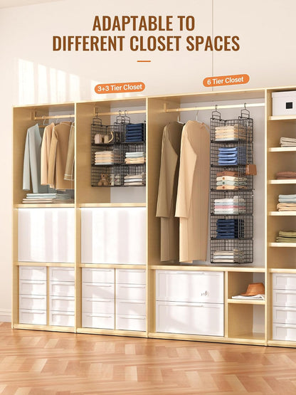 Hanging Closet Organizer, 4 Tier Metal Closet Organizers and Storage with 4 Hanging Hooks 4 S-Hooks for Wardrobe Laundry Room, Wire Storage Shelf for Clothes Sweaters Pants (White)