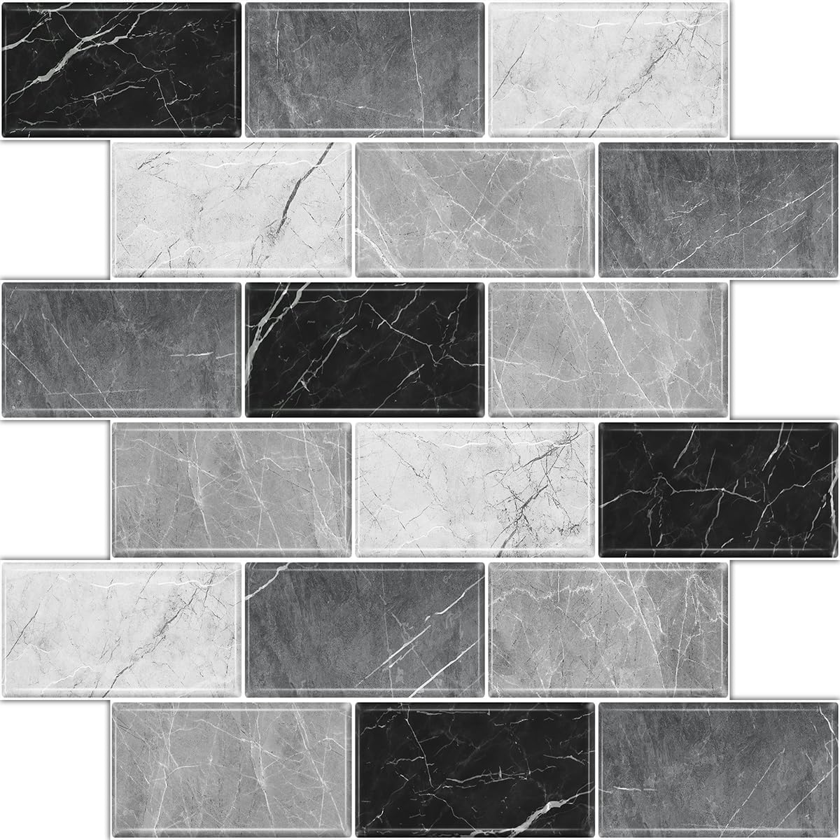 10 Sheets Peel and Stick Backsplash for Kitchen 12"X12" Renter Friendly Backsplash Back Splash Adhesive Subway Wall Tile Flat Vinyl Sticker for Bathroom Grey Marble (Not 3D Tile)