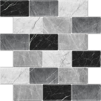 10 Sheets Peel and Stick Backsplash for Kitchen 12"X12" Renter Friendly Backsplash Back Splash Adhesive Subway Wall Tile Flat Vinyl Sticker for Bathroom Grey Marble (Not 3D Tile)