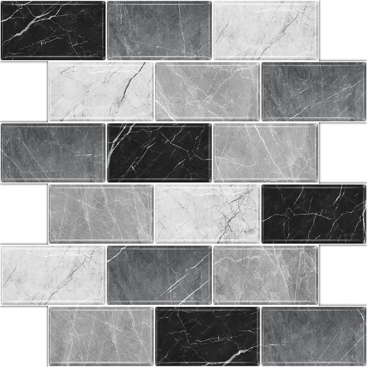 10 Sheets Peel and Stick Backsplash for Kitchen 12"X12" Renter Friendly Backsplash Back Splash Adhesive Subway Wall Tile Flat Vinyl Sticker for Bathroom Grey Marble (Not 3D Tile)