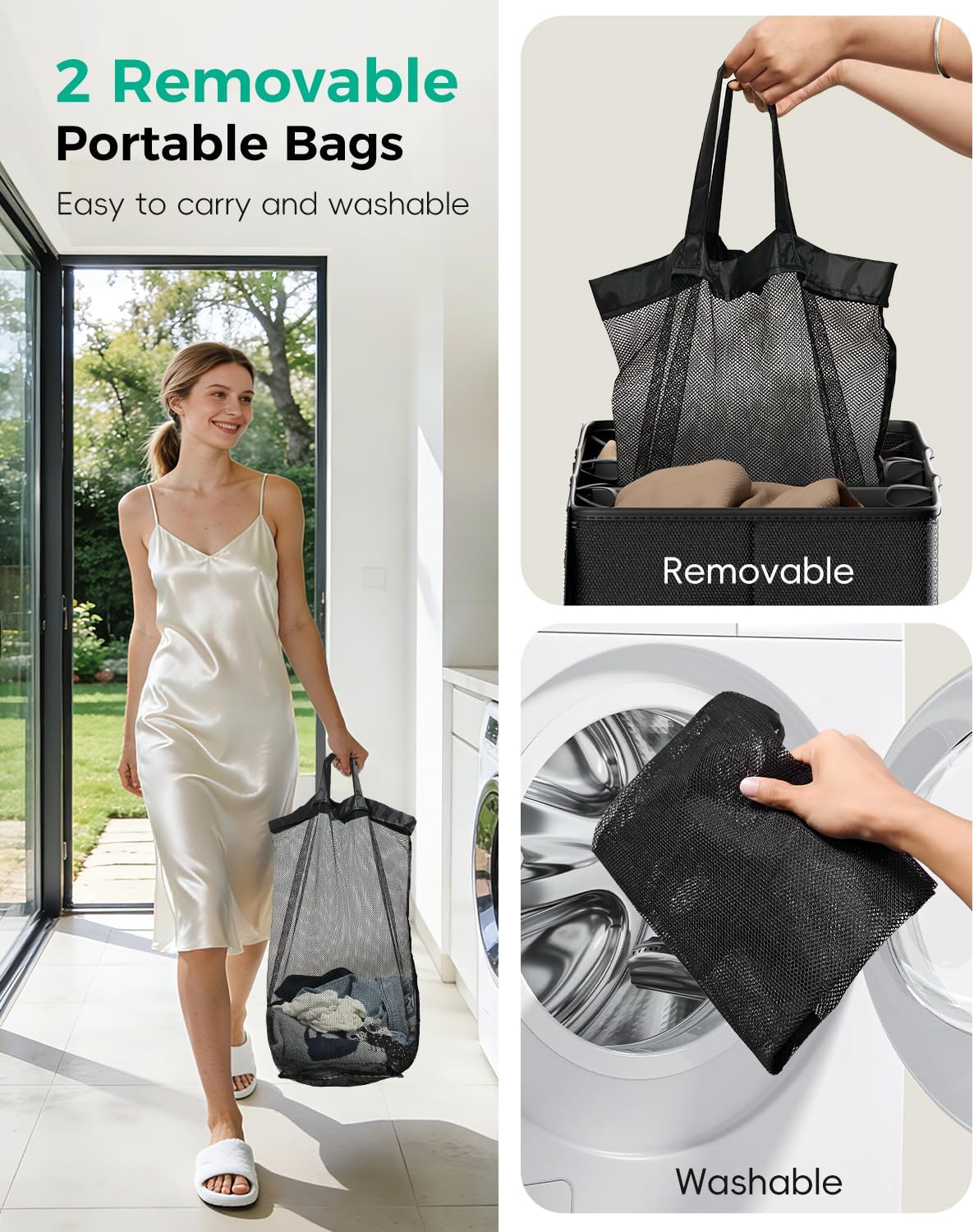 150L 2-Section Laundry Hamper with Lid – Removable Bag, Double Compartment Clothes Hamper for Bathroom, Bedroom, Dorm & Laundry Room