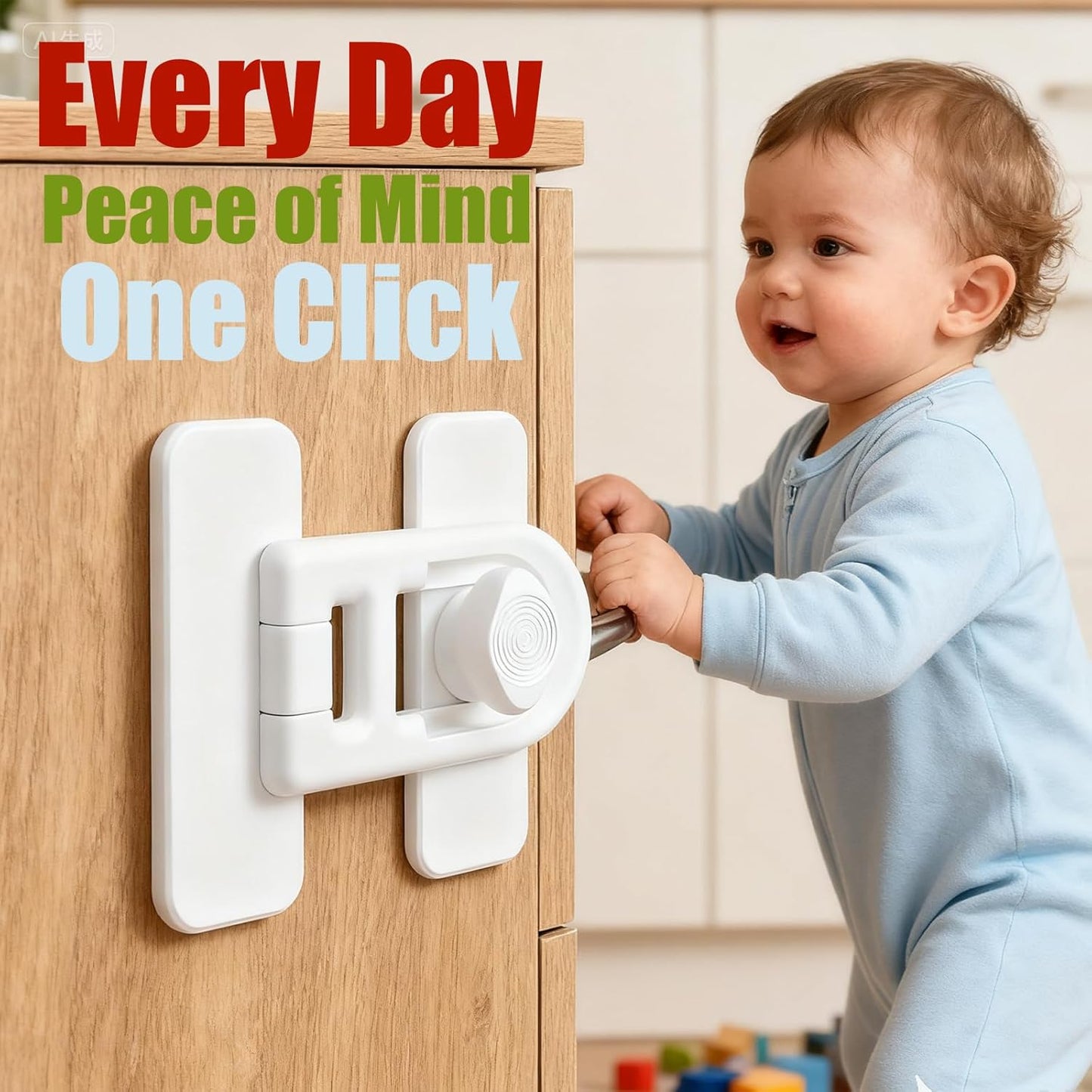 Child Safety Locks (2 Pack) – No-Tool Install, Baby Proof Locks for Cabinets, Drawers, Fridge – Strong Adhesive, Hard to Break by Toddlers, Safety Material – Universal Fit for Wood, Metal