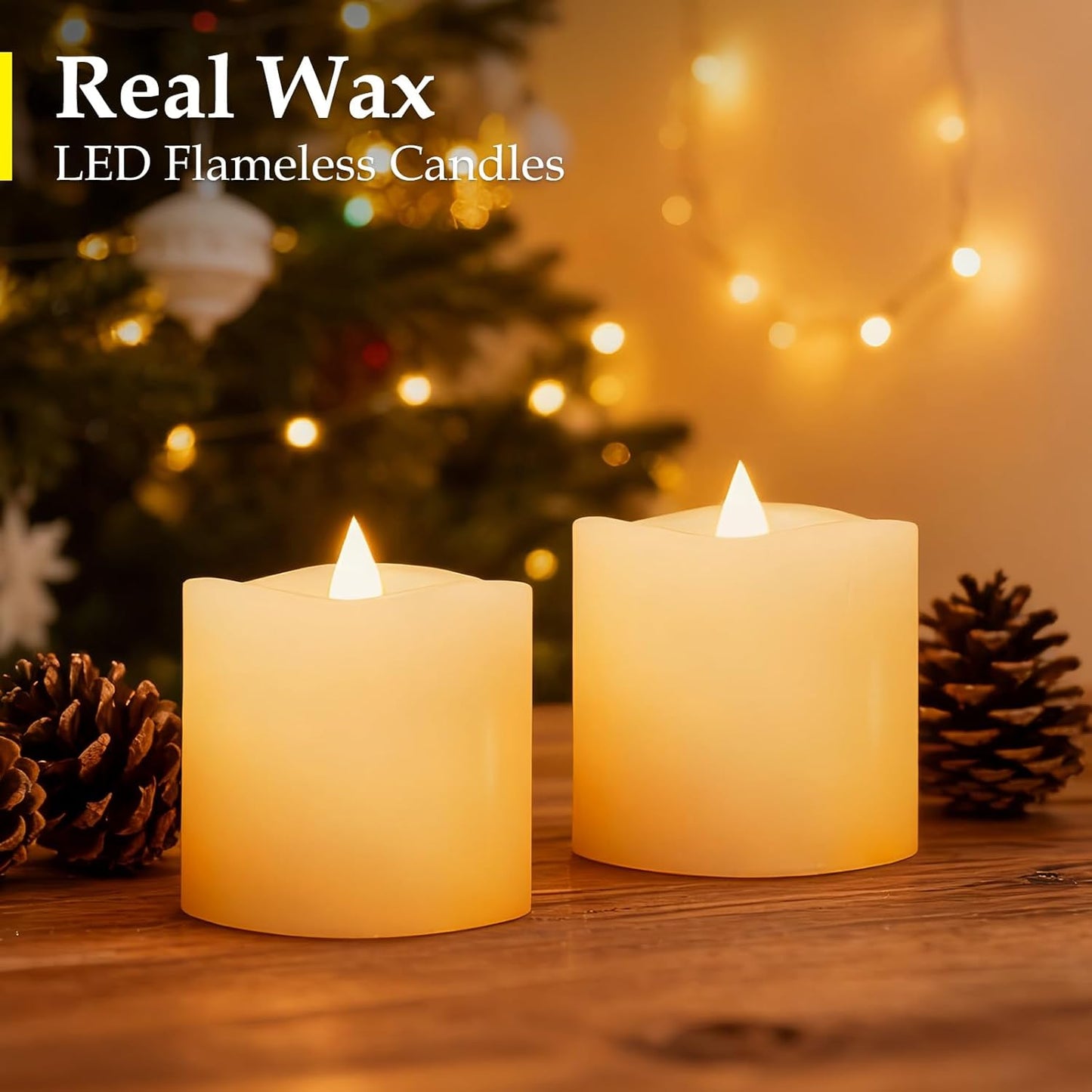 3"x4" Flickering Flameless Battery Candles with Timer, White Realistic LED Pillar Candles, Set of 2 Large Remote-Operated Candles for Home Indoor/Outdoor & Holiday Decor