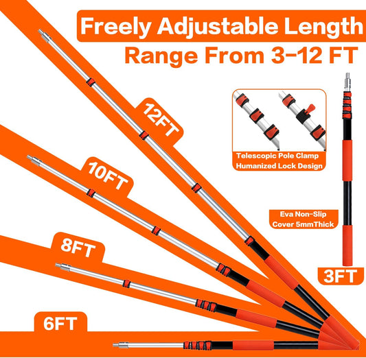 26FT High Reach Duster Cleaning Kit with 5-20 FTExtension Pole, High Ceiling Fan Cleaner Duster Tool for Fan Blades, Extendable Reusable Cobweb, Feather, Window Cleaning Squeegee Kit (20FT)