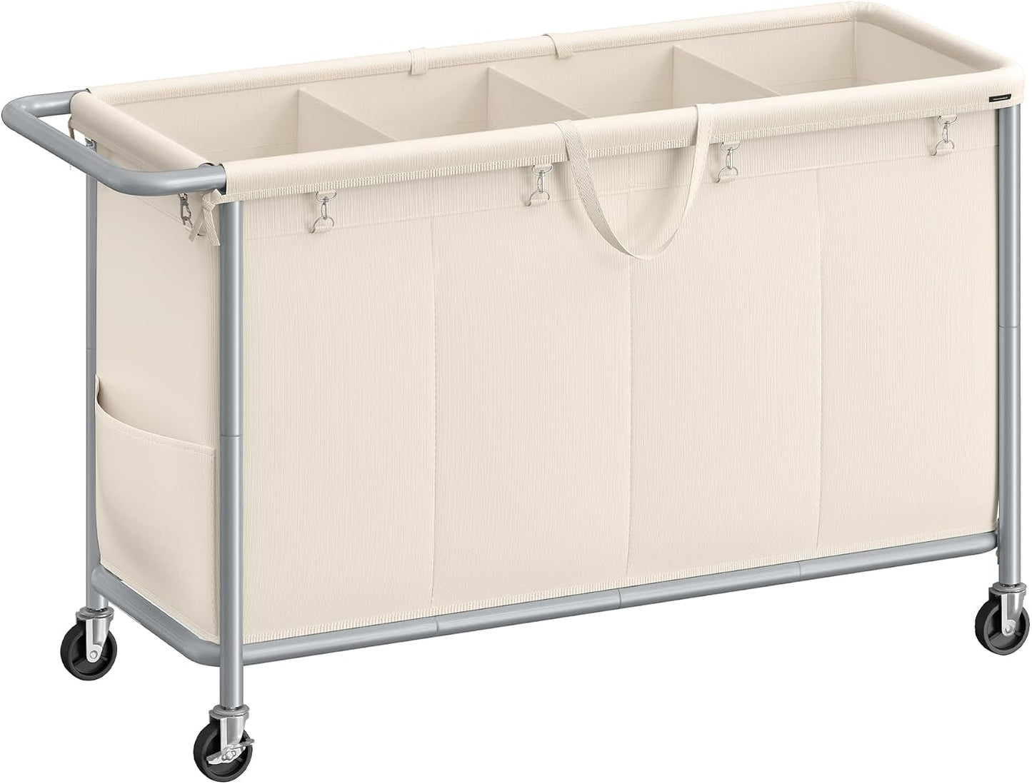 SONGMICS Laundry Basket with Wheels, 3-Section Rolling Laundry Hamper, 52.8 Gallons (200 L), Removable Liner, Steel Frame with Handle, 35.8 x 15.4 x 31.9 Inches, Cream White URLS005W01