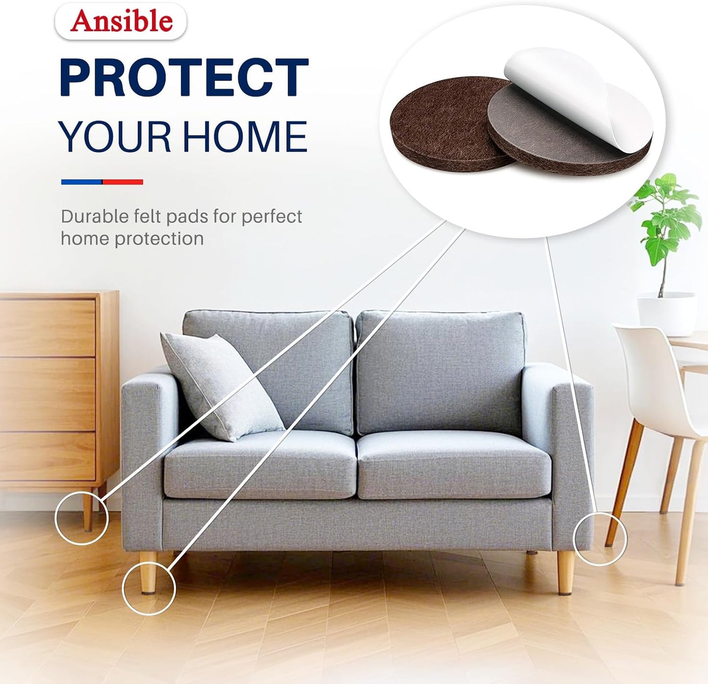 Ansible 60 PCS Felt Furniture Pads 1", Felt Pads for Chair Leg Floor Protectors for Hardwood Floors Round (Beige)