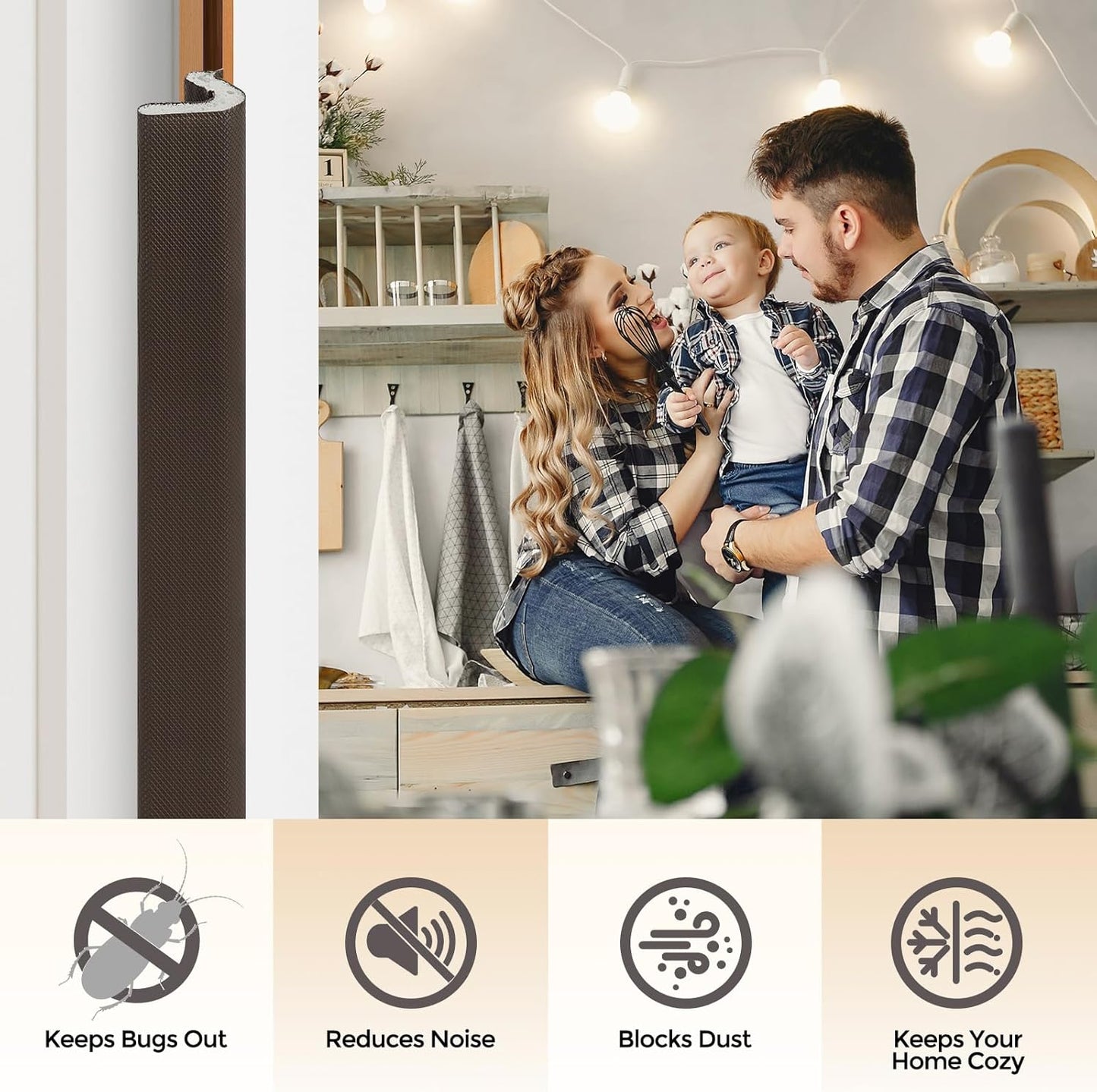 40FT Weather Stripping Door Seal, Kerf Style Foam Strip for Large Gaps, with Scraper Tool for Exterior and Interior Frames, White