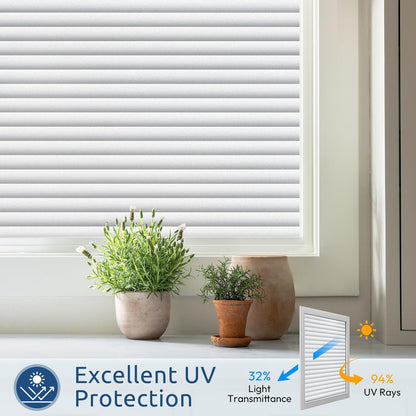 rabbitgoo Window Privacy Film, Frosted Glass Privacy Film, Window Frosting Cling for Glass, Non Adhesive Static Cling Front Door Covring, Anti-UV Reeded Blinds Sticker, Striped Pattern, 17.5" x 78.7"